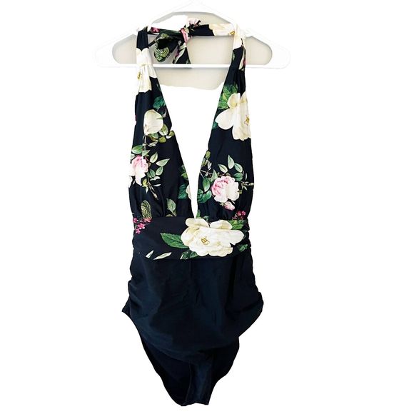 Cupshe Other - Cupshe Womens Multicolor One Piece Swimwear XL Floral V Neck Halter Backless